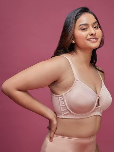 NYKD Minimizer Padded Bra with Chevron Knitted Straps Layer-Free, Maximum Support & Comfort Everyday, Workout & Gym – Reduces Up to One Cup Size, NYB231, Nude, 34DD